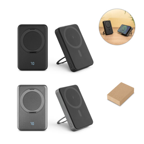 WARSHEL 10. Bateria portátil magnética com carregador por indução super-rápido (10’000 mAh), em ABS 100% reciclado