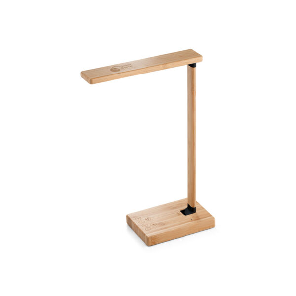 MOREY. Luminária com carregador por indução super-rápido (15W), em bambu