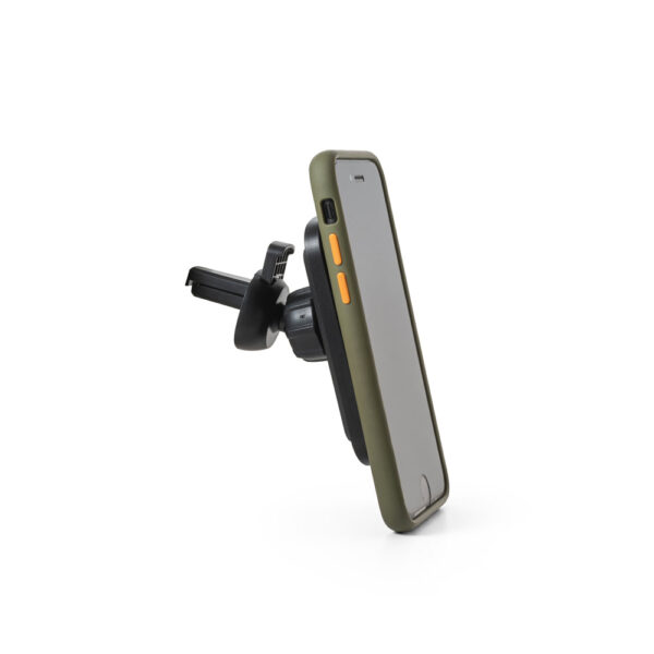 KOCH. Carregador magnético por indução super-rápido (wireless) com a funcionalidade de suporte para carro, em ABS 60% reciclado e silicone