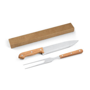 MOJO. Kit churrasco em caixa presente de papel kraft reciclado com 2 utensílios em aço inox e bambu
