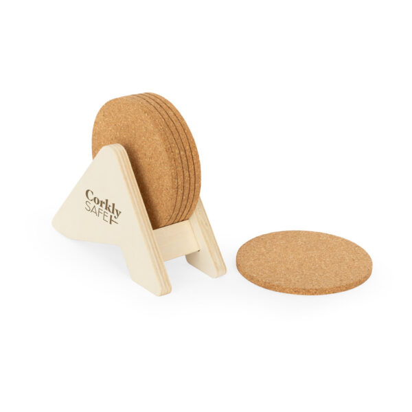 PLYCORK. Porta copos em madeira com 6 bases para copos em cortiça