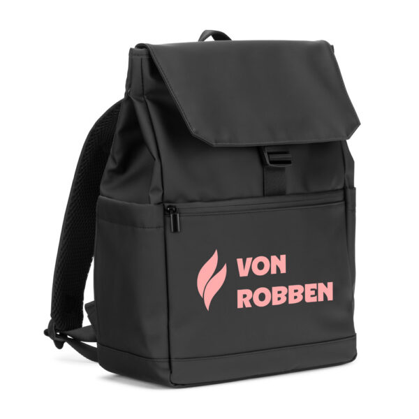 AZORES BAG. Mochila para computador portátil (16″) em PU, com pala que cobre todos os compartimentos