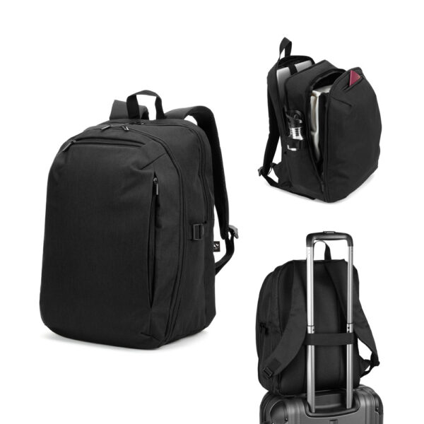 UDINE. Mochila com um compartimento de abertura total em poliéster reciclado 300D de alta densidade (16″)