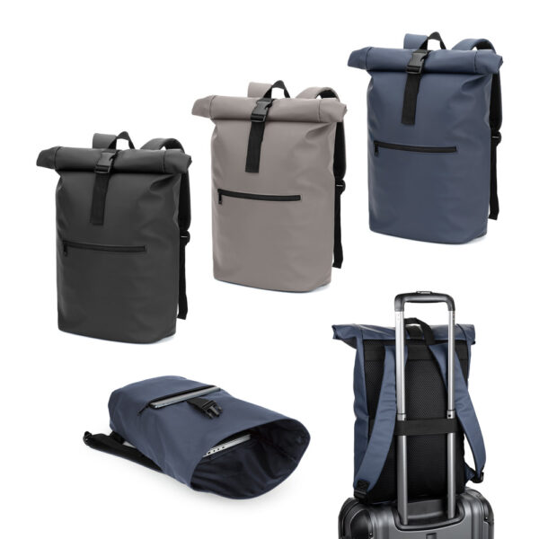 PORTLAND. Mochila “roll top” em PU com bolso para notebook (16″)