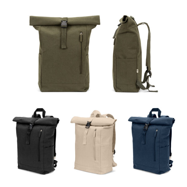 SAINT. Mochila “roll top” em algodão reciclado e poliéster reciclado (380 g/m²)