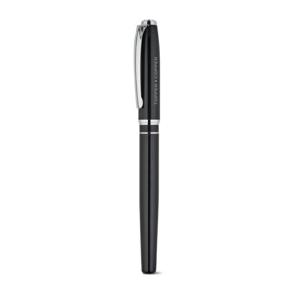 SARAMAGO. Set premium de 1 caneta esferográfica e 1 caneta roller em cobre e aço inox, com escrita em azul