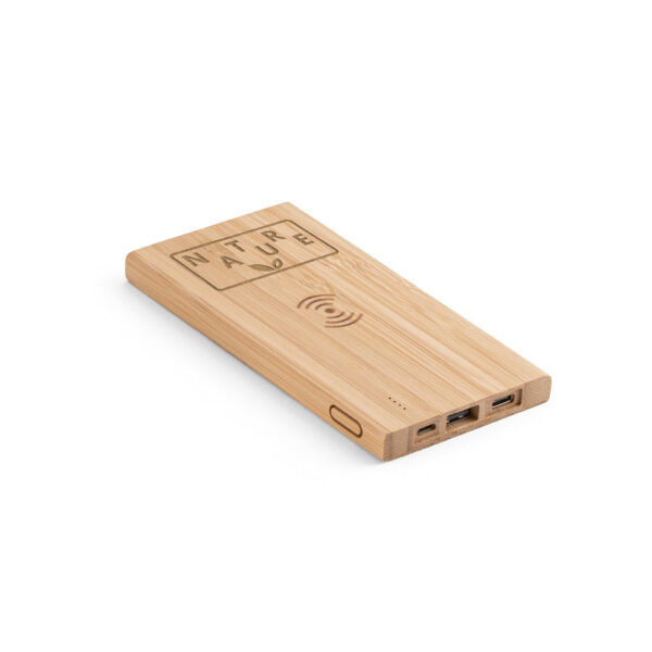 FITCH ECO. Bateria portátil com carregador por indução (wireless) super-rápido em bambu (5’000 mAh)
