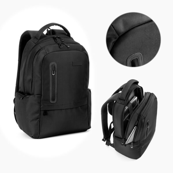 SPACIO SOLID. Mochila para computador portátil (17″) em nylon 150D com 2 compartimentos acolchoados e placa para personalização