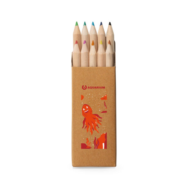 CRAFTI. Caixa de papel kraft reciclado com 10 mini lápis de cor