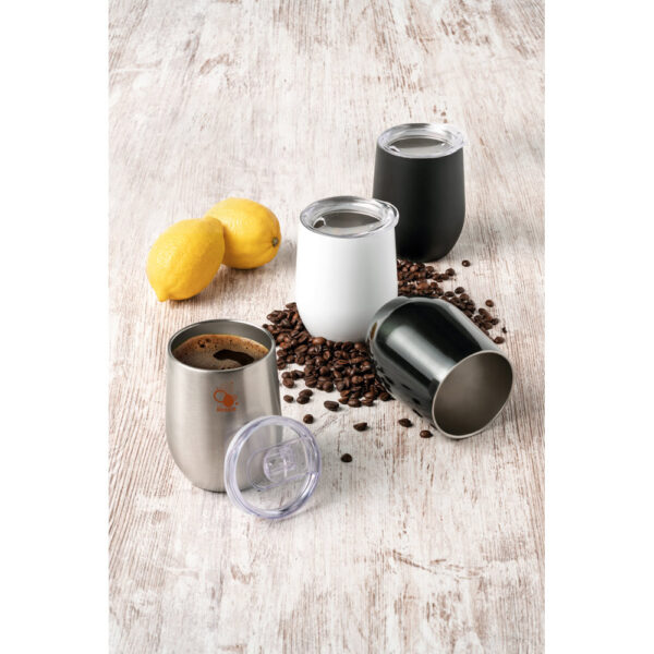 RONDE. Copo de viagem térmico em aço inox de parede dupla isolada a vácuo (400 mL)