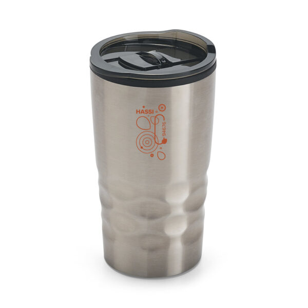 HASSI. Copo de viagem em aço inox e PP, térmico com parede dupla isolada a ar (510 mL)