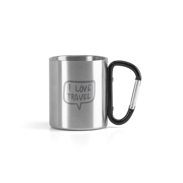 WINGS. Caneca em aço inox, com pega em forma e função de mosquetão (230 mL)