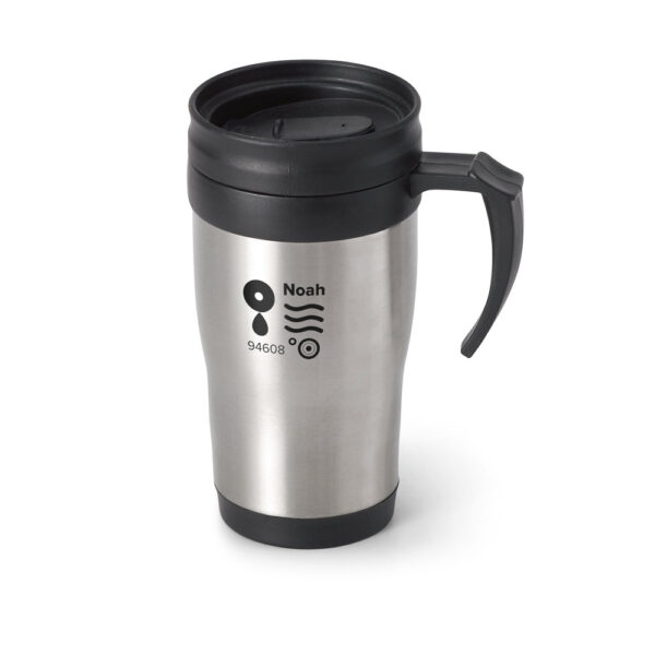 NOAH. Caneca de viagem térmica de aço inox e PP, de parede dupla isolada a ar (420 mL)