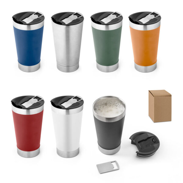 HALPERT LID. Copo de viagem em aço inox térmico, com parede dupla isolada a vácuo (630 mL)
