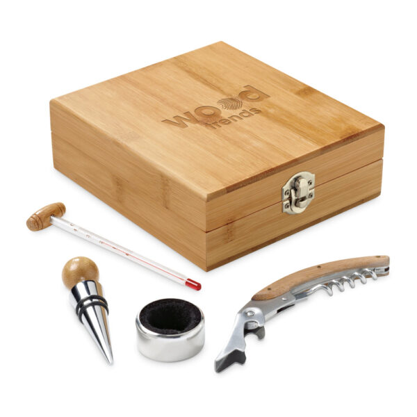 CABERNET. Conjunto para vinho em bambu, inox, vidro e ABS