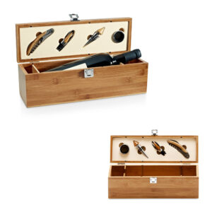 SYRAH. Conjunto para vinho em bambu, inox e ABS