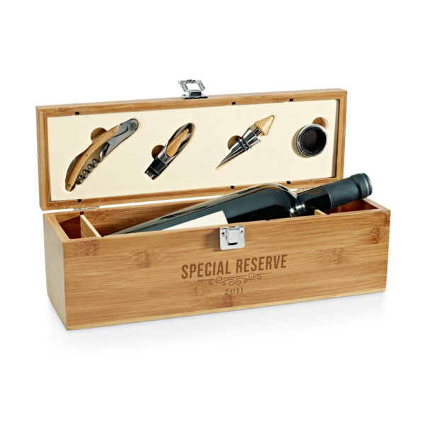 SYRAH. Conjunto para vinho em bambu, inox e ABS