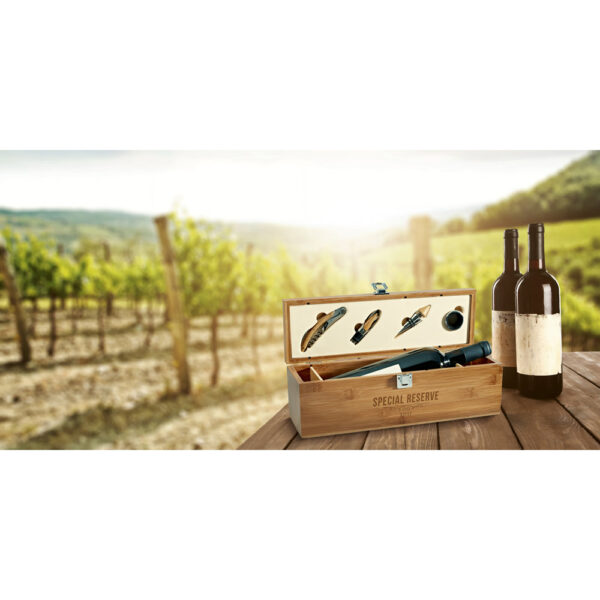 SYRAH. Conjunto para vinho em bambu, inox e ABS