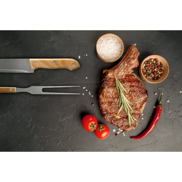 GARLIC. Kit churrasco em estojo de 210D com 3 utensílios em aço inox e madeira de Seringueira