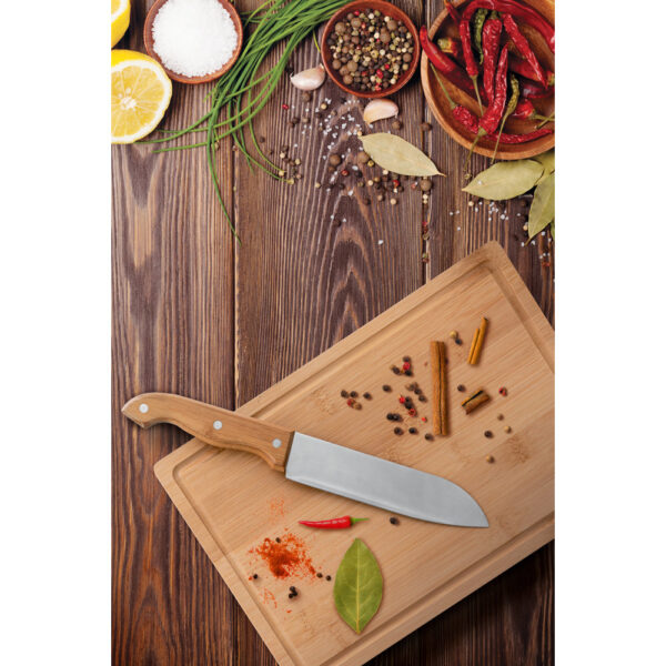 GARLIC KING. Kit churrasco em estojo de 210D com tábua em bambu e 5 utensílios em aço inox e madeira de Seringueira