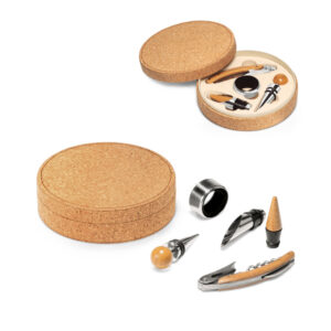 MORETO. Conjunto para vinho com 4 peças em bambu, inox e ABS