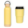 KIT GARRAFA PAREDE DUPLA E COPO TÉRMICO – AMARELO – 2 PÇS