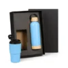 KIT GARRAFA PAREDE DUPLA E COPO TÉRMICO – AZUL – 2 PÇS