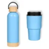 KIT GARRAFA PAREDE DUPLA E COPO TÉRMICO – AZUL – 2 PÇS