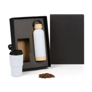 KIT GARRAFA PAREDE DUPLA E COPO TÉRMICO - BRANCO - 2 PÇS