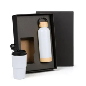 KIT GARRAFA PAREDE DUPLA E COPO TÉRMICO - BRANCO - 2 PÇS