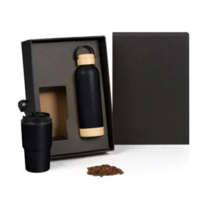 KIT GARRAFA PAREDE DUPLA E COPO TÉRMICO - PRETO - 2 PÇS