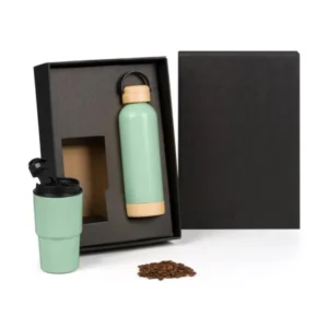 KIT GARRAFA PAREDE DUPLA E COPO TÉRMICO - VERDE - 2 PÇS
