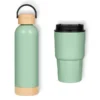 KIT GARRAFA PAREDE DUPLA E COPO TÉRMICO – VERDE – 2 PÇS