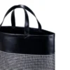 SACOLA DE PRAIA/PIQUENIQUE EM PVC E MATERIAL SINTÉTICO – PRETO / XADREZ PRATA – 48X33X13 CM