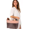 SACOLA EM PVC E MATERIAL SINTÉTICO – PREMIUM – ROSA/XADREZ – 48X33X13 CM